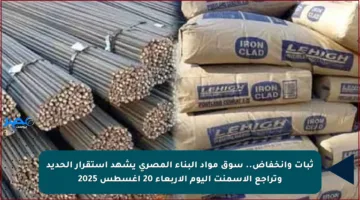 ثبات وانخفاض.. سوق مواد البناء المصري يشهد استقرار الحديد وتراجع الأسمنت اليوم الأربعاء 20 أغسطس 2025
